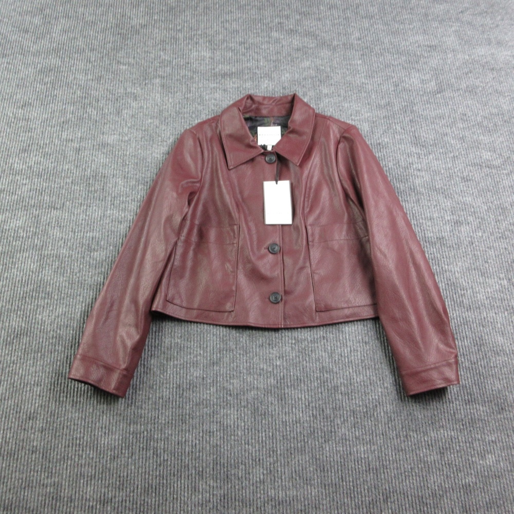 Bagatelle Jacket Womens L Red Faux-Ever Leather Collared Lined Pockets NWT